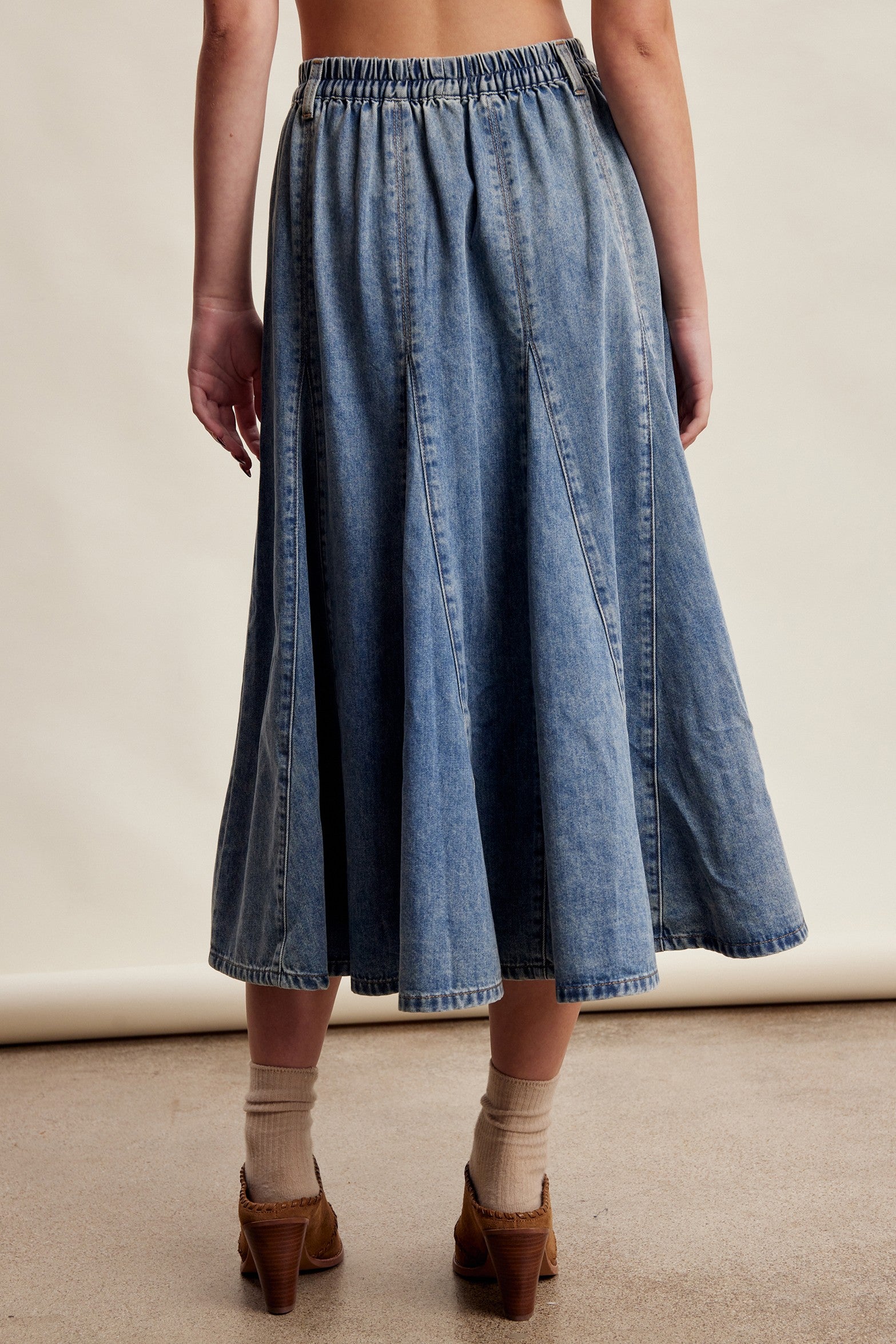 Cobalt Path Paneled Denim Midi Skirt in Sunwashed Blue - product photo 6