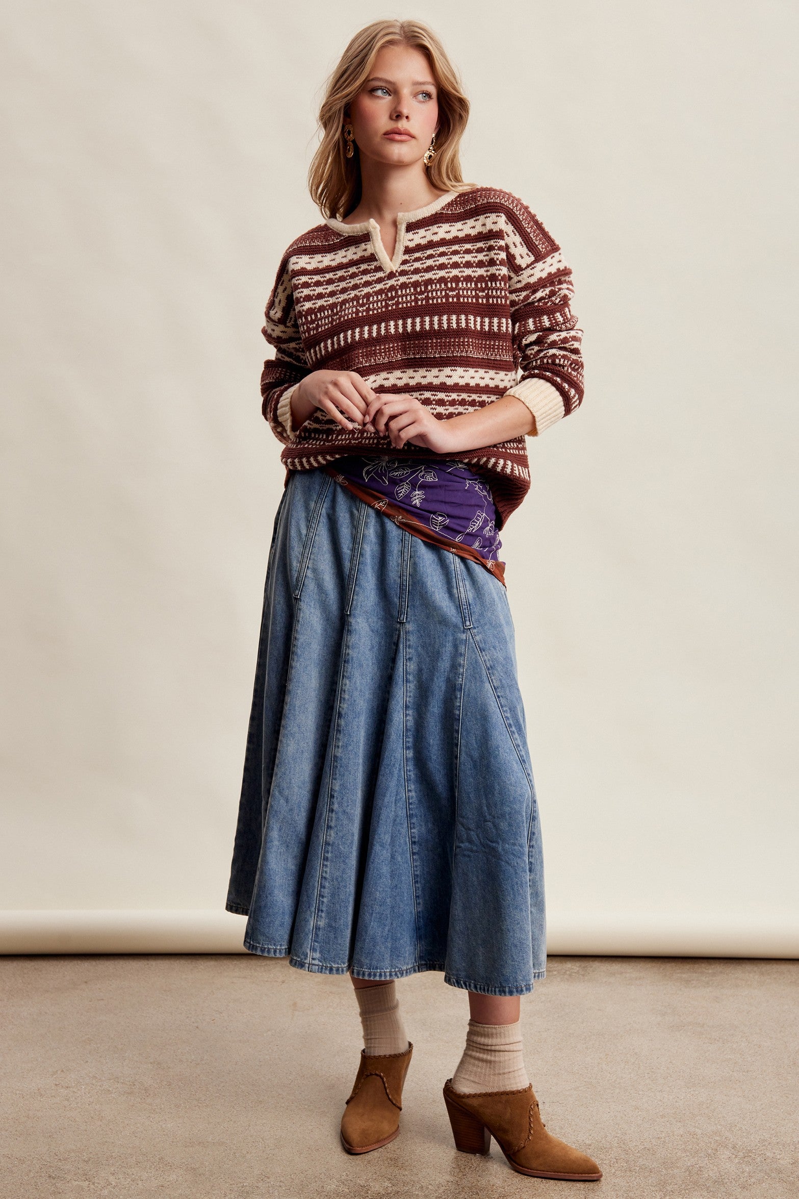 Cobalt Path Paneled Denim Midi Skirt in Sunwashed Blue - product photo 8