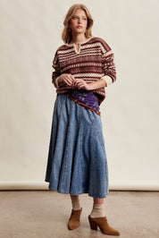 Cobalt Path Paneled Denim Midi Skirt in Sunwashed Blue - product photo 8