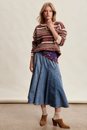 Cobalt Path Paneled Denim Midi Skirt in Sunwashed Blue - product photo 9