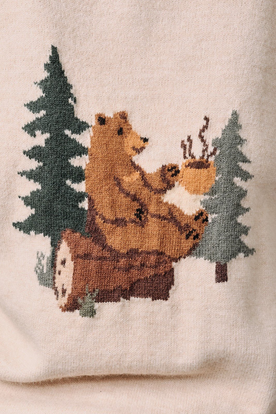 Coffee Break Bear Motif Sweater - Westly