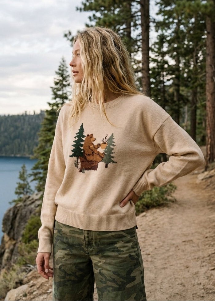Coffee Break Bear Motif Sweater - Westly