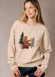 Coffee Break Bear Motif Sweater - Westly