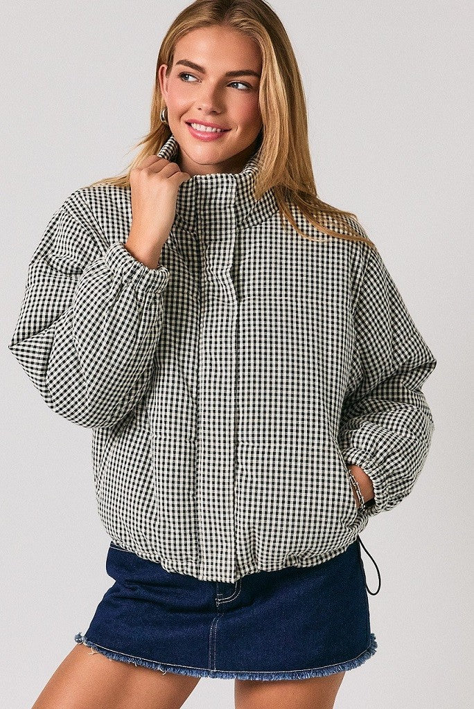 Cold Front Gingham Puffer Jacket in Black White Gingham — product photo 01
