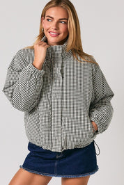 Cold Front Gingham Puffer Jacket in Black White Gingham — product photo 01