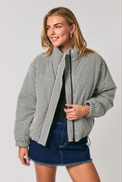 Cold Front Gingham Puffer Jacket in Black White Gingham — product photo 02