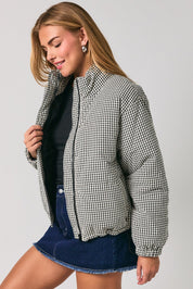 Cold Front Gingham Puffer Jacket in Black White Gingham — product photo 03