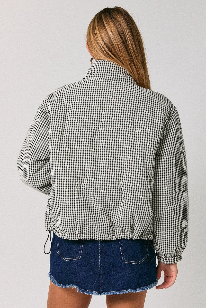 Cold Front Gingham Puffer Jacket in Black White Gingham — product photo 04