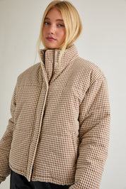 Cold Front Gingham Puffer Jacket in Brown White Gingham — product photo 04