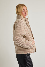 Cold Front Gingham Puffer Jacket in Brown White Gingham — product photo 05