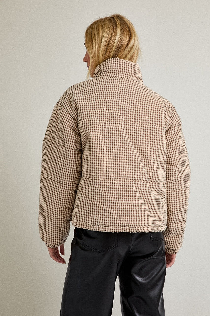 Cold Front Gingham Puffer Jacket in Brown White Gingham — product photo 06