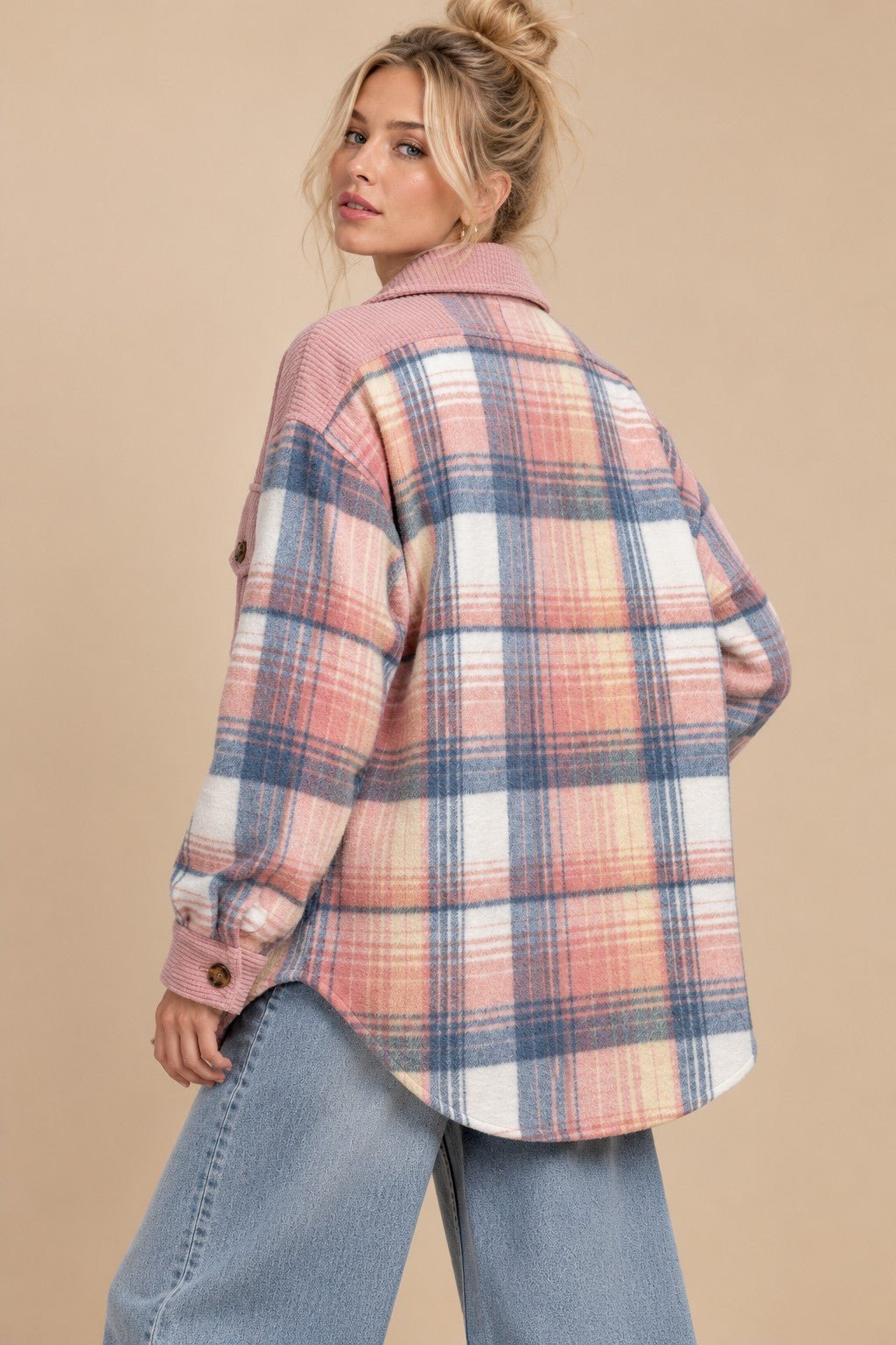 Colette Corduroy Trim Plaid Shacket - Westly