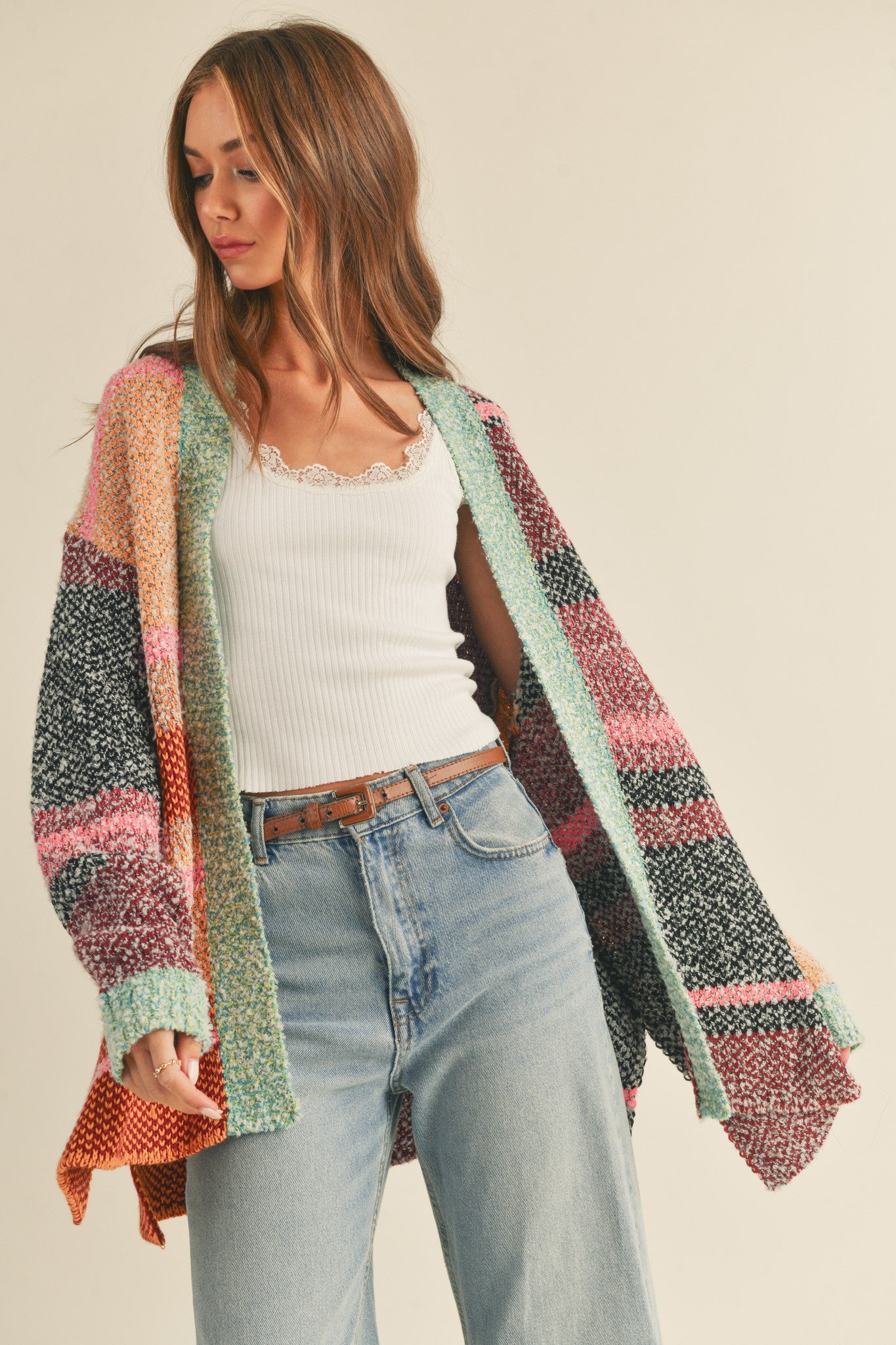 Color Composition Oversized Cardigan in Burgundy Orange Multi - product photo 1