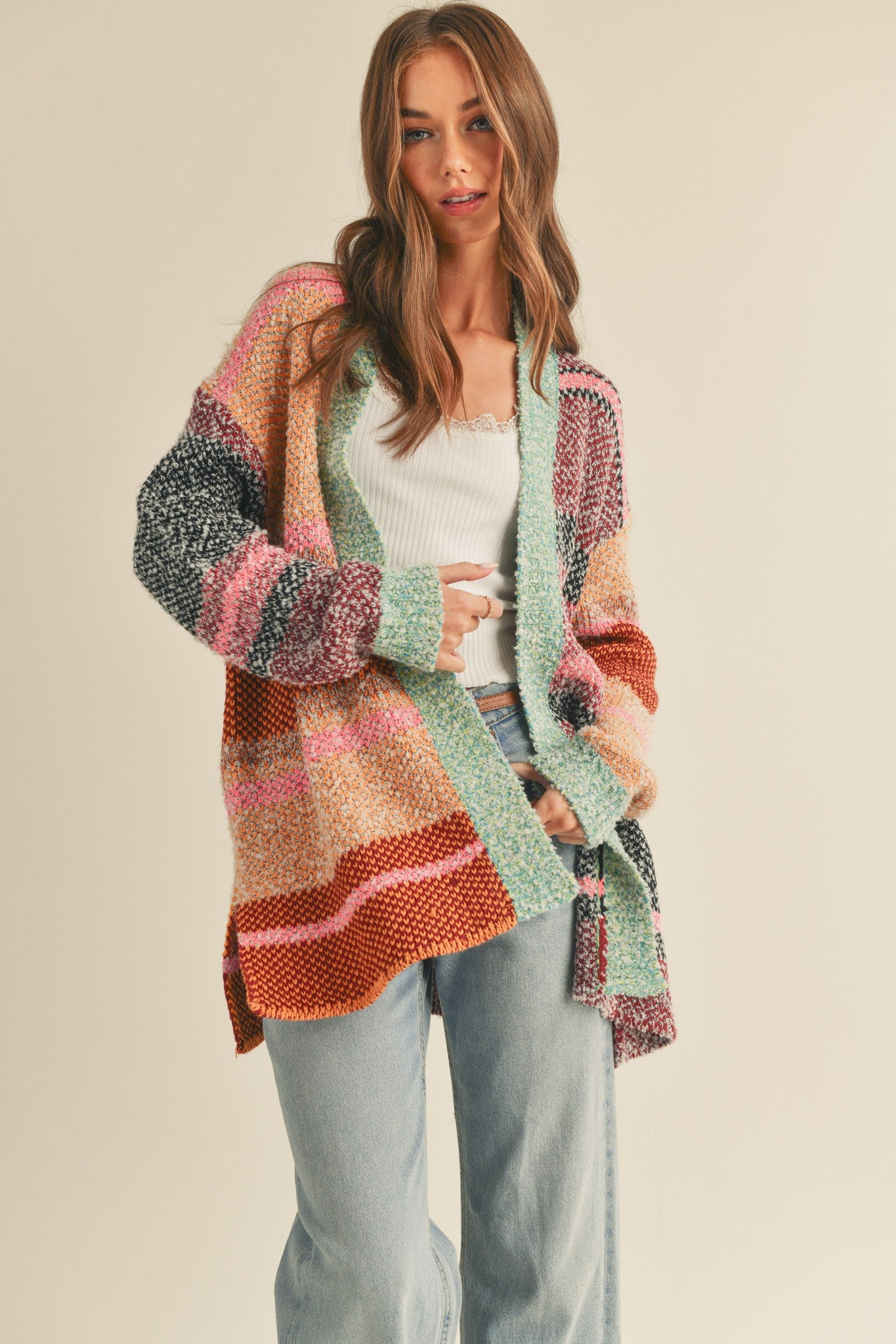 Color Composition Oversized Cardigan in Burgundy Orange Multi - product photo 4