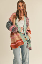 Color Composition Oversized Cardigan in Burgundy Orange Multi - product photo 4