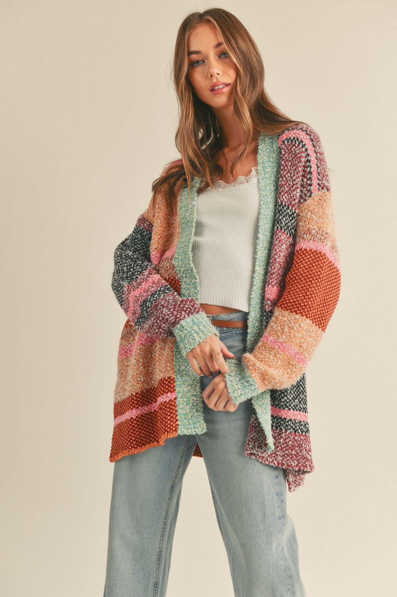 Color Composition Oversized Cardigan in Burgundy Orange Multi - product photo 5