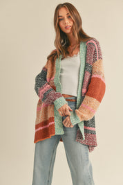 Color Composition Oversized Cardigan in Burgundy Orange Multi - product photo 5