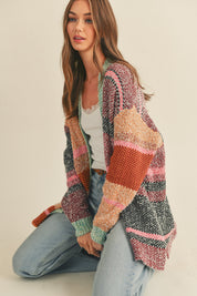 Color Composition Oversized Cardigan in Burgundy Orange Multi - product photo 6