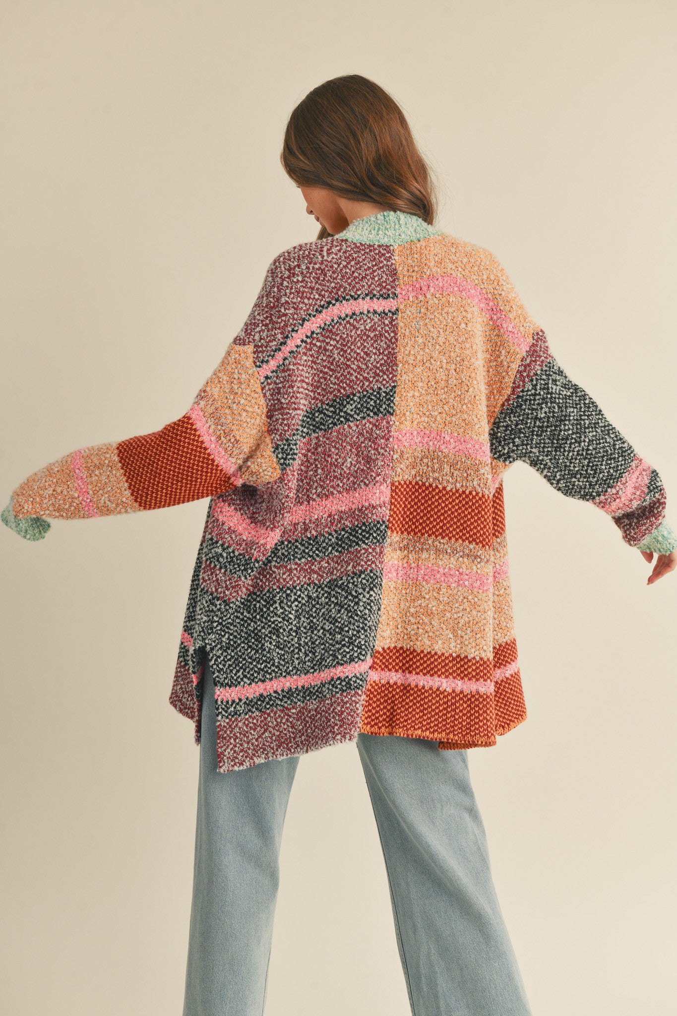 Color Composition Oversized Cardigan in Burgundy Orange Multi - product photo 7