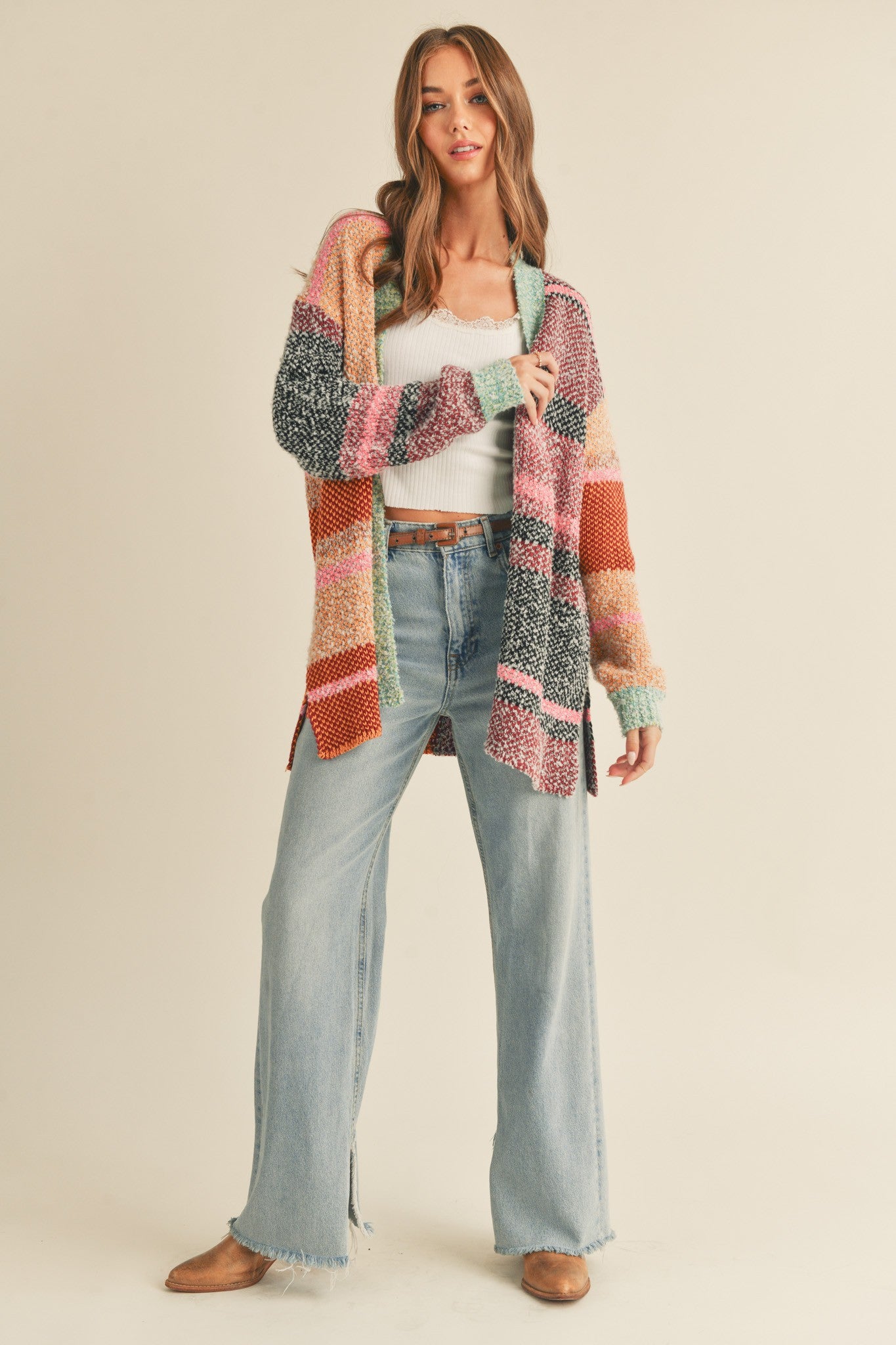 Color Composition Oversized Cardigan in Burgundy Orange Multi - product photo 8