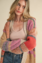 Color Composition Oversized Cardigan in Fuchsia Mustard Multi - product photo 1