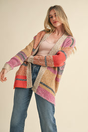 Color Composition Oversized Cardigan in Fuchsia Mustard Multi - product photo 3