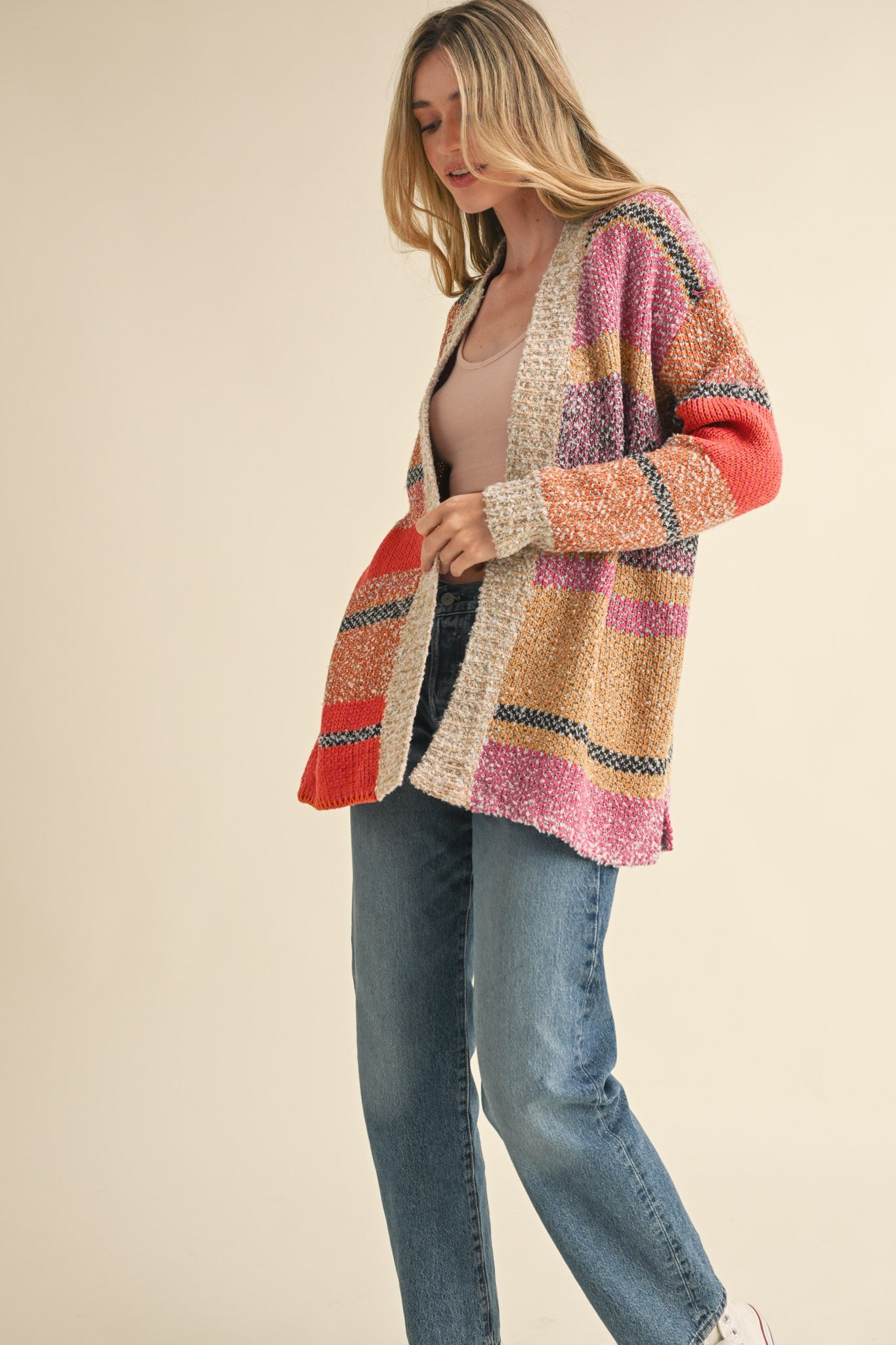 Color Composition Oversized Cardigan in Fuchsia Mustard Multi - product photo 5