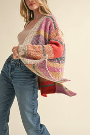 Color Composition Oversized Cardigan in Fuchsia Mustard Multi - product photo 7
