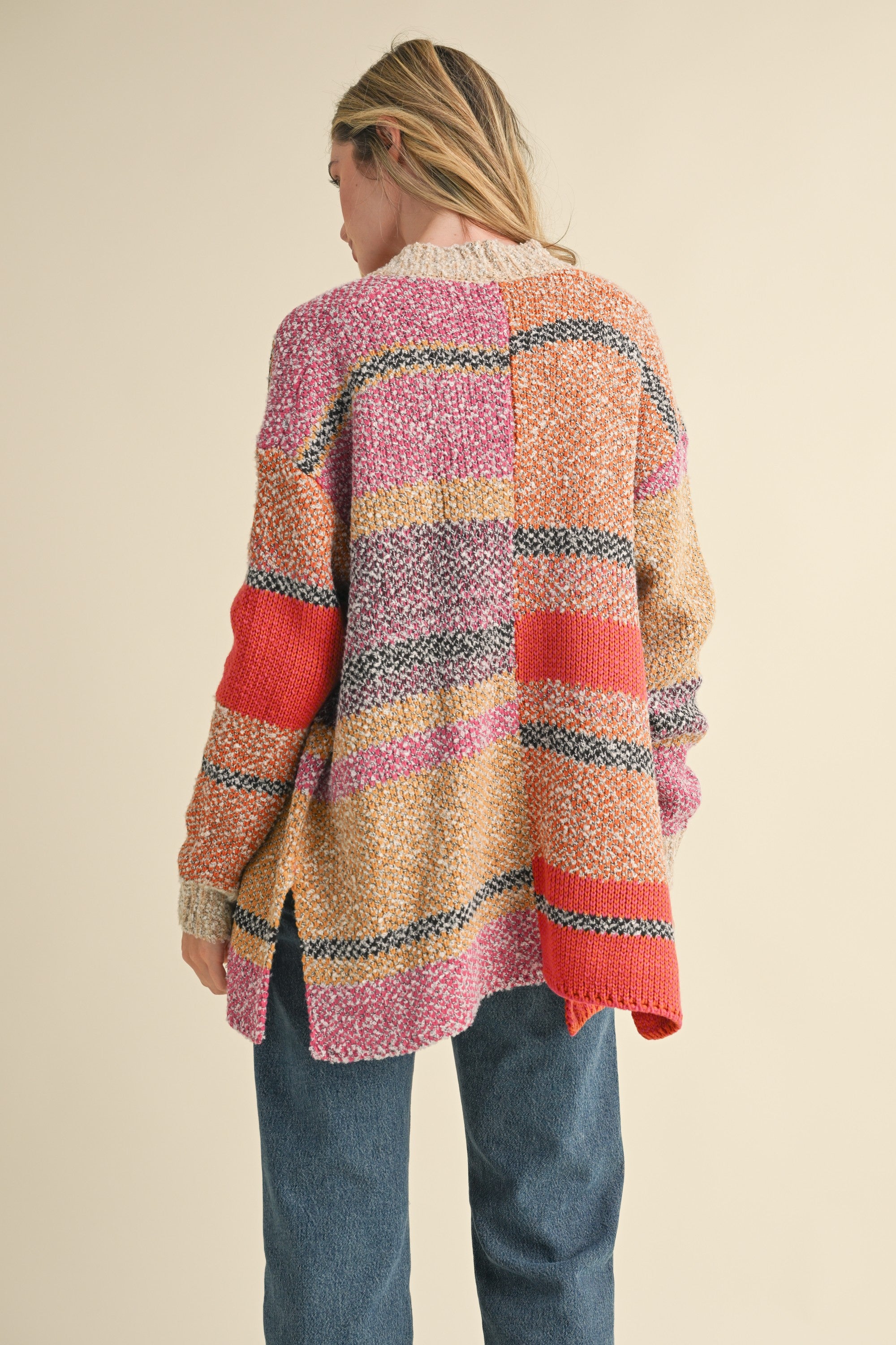 Color Composition Oversized Cardigan in Fuchsia Mustard Multi - product photo 8