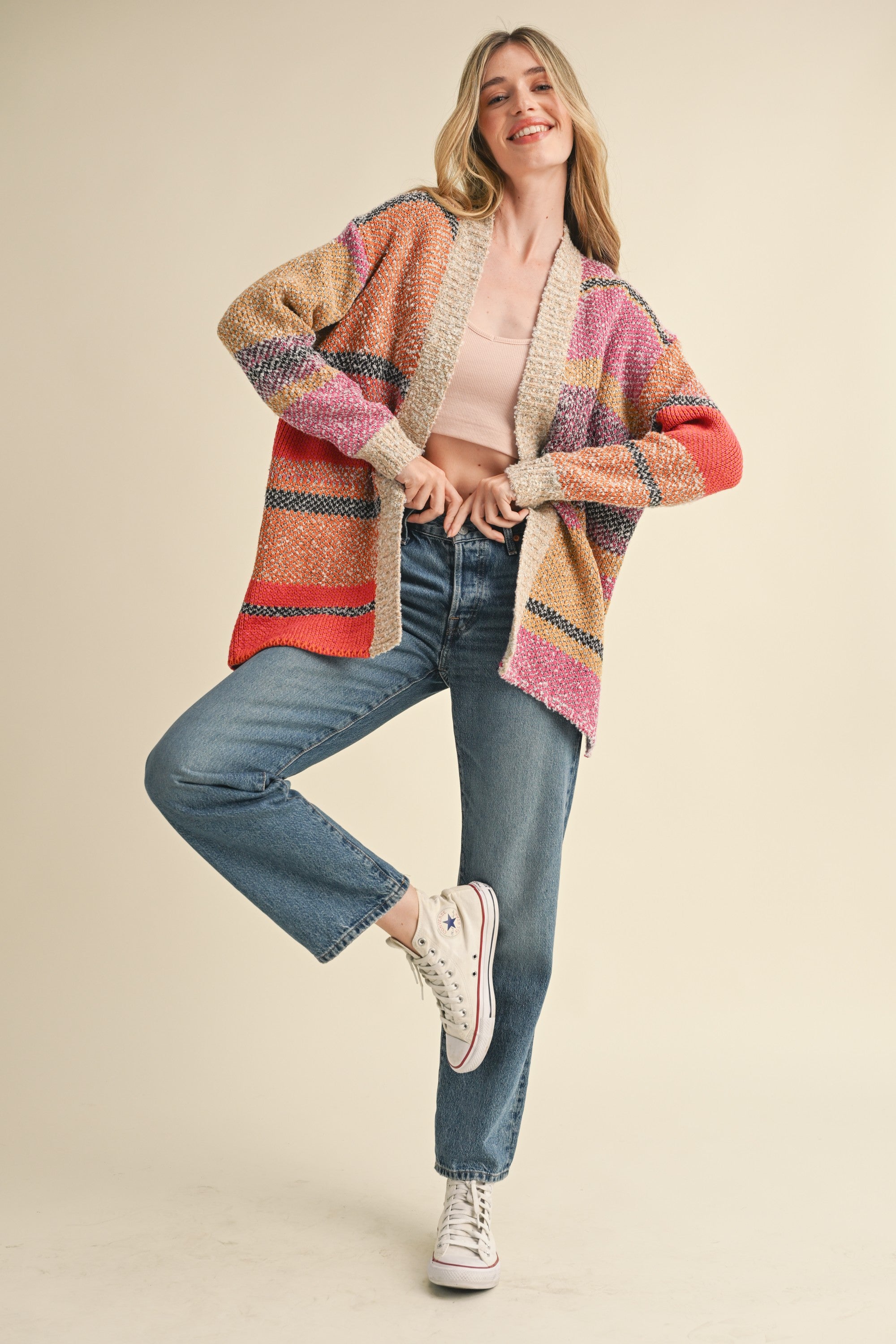 Color Composition Oversized Cardigan in Fuchsia Mustard Multi - product photo 9