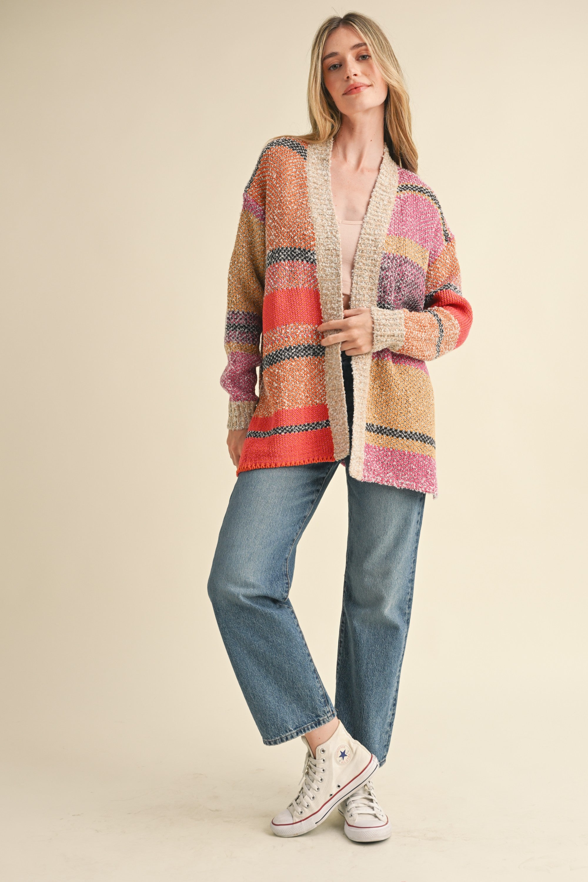 Color Composition Oversized Cardigan in Fuchsia Mustard Multi - product photo 10