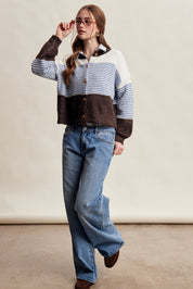 Color Interval Stripe Button Cardigan in Blue Multi - product photo 13