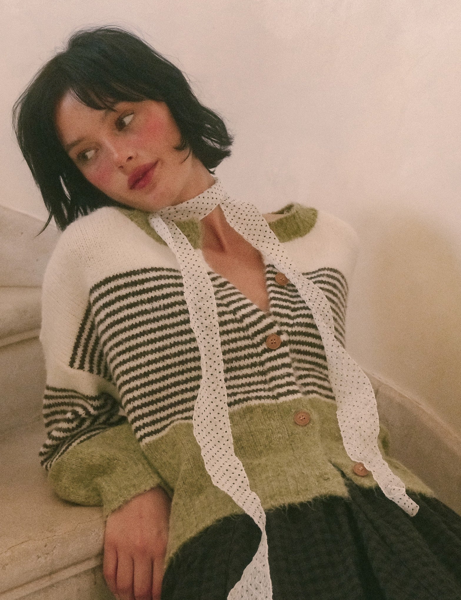 Color Interval Stripe Button Cardigan in Olive Multi - product photo 1
