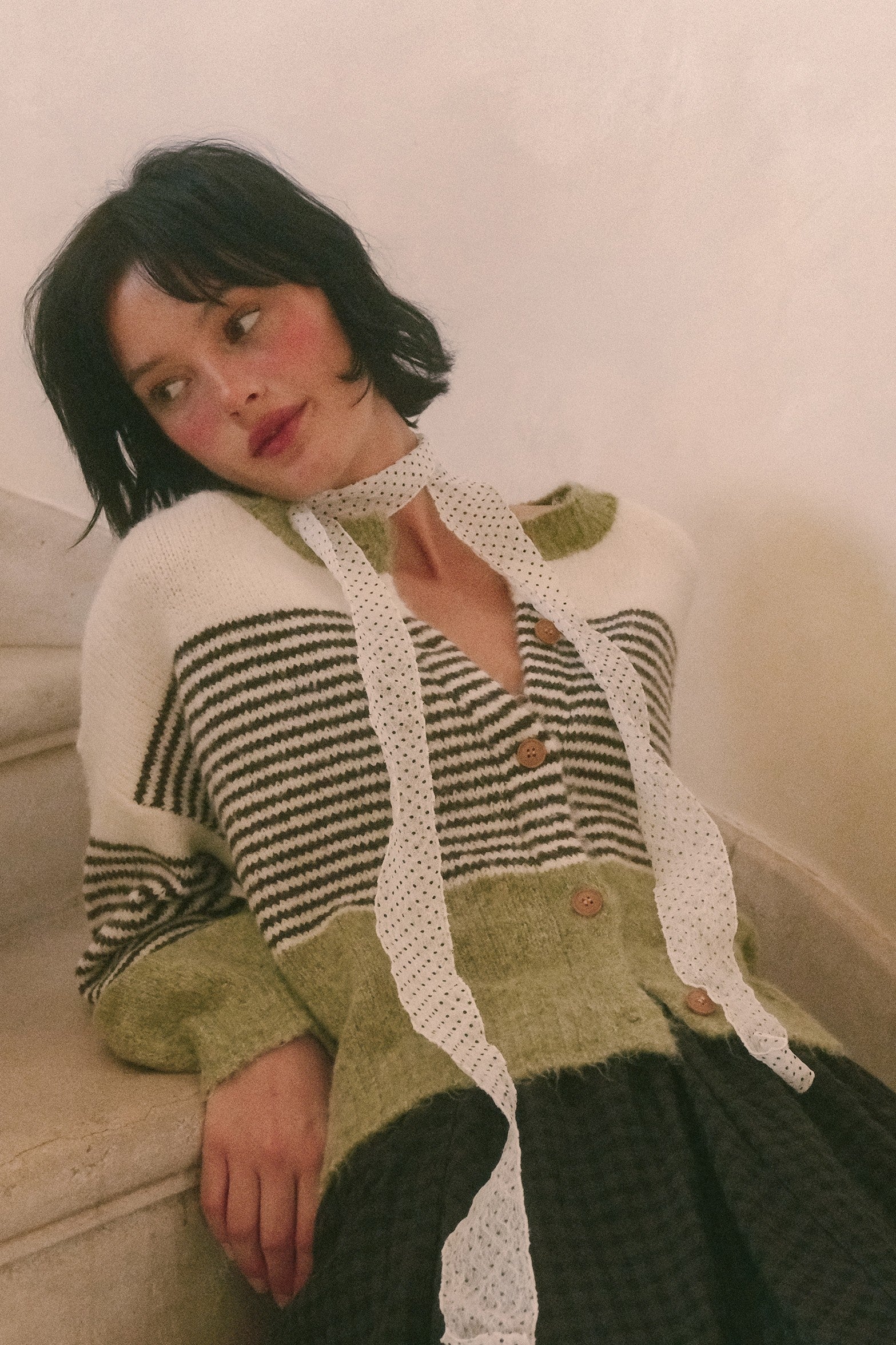 Color Interval Stripe Button Cardigan in Olive Multi - product photo 1
