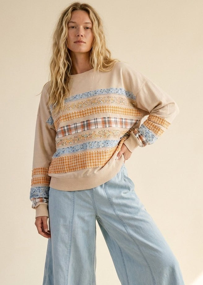 Common Thread Mixed Patch Washed Terry Pullover - Westly