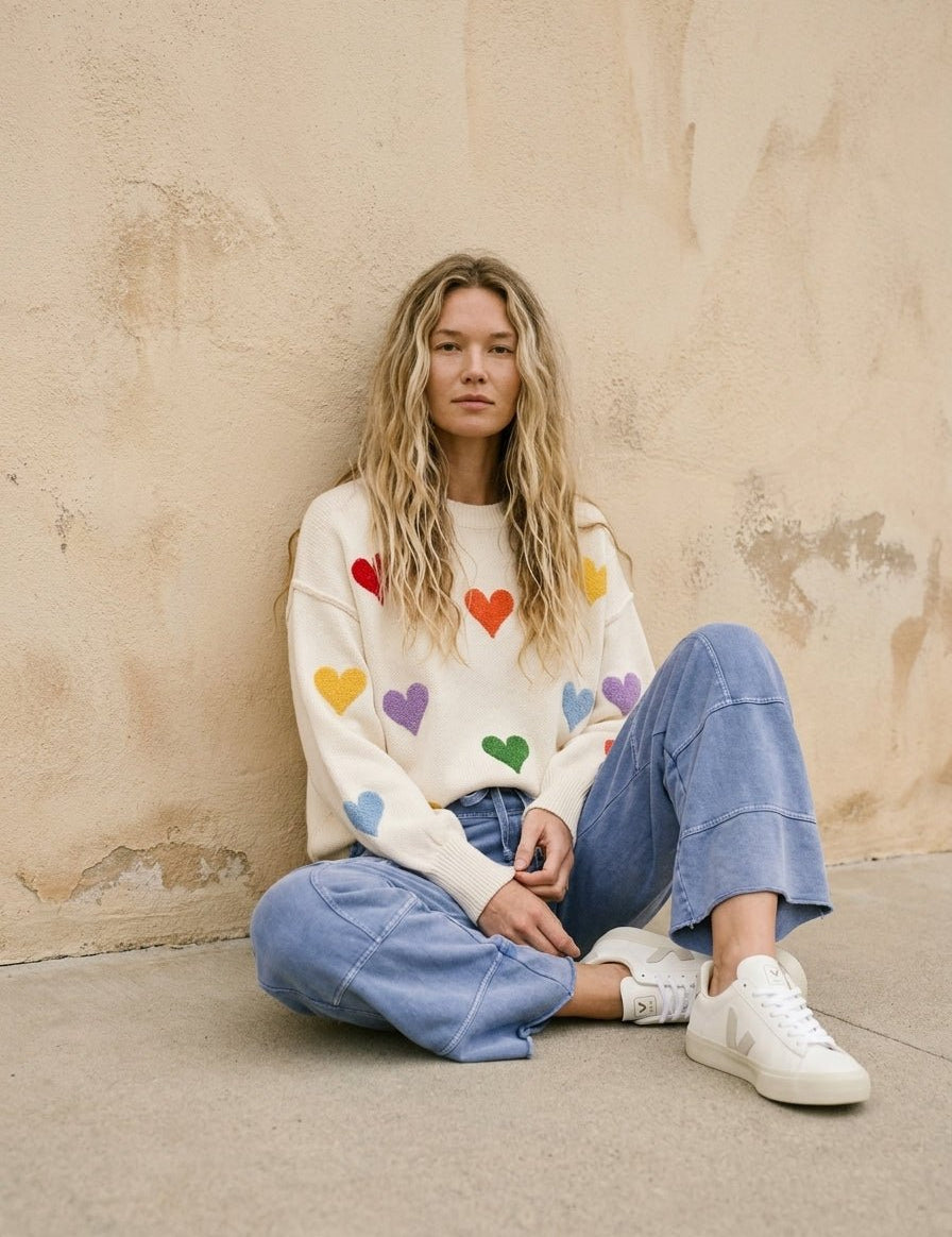 Confetti Hearts Round Neck Sweater - Westly