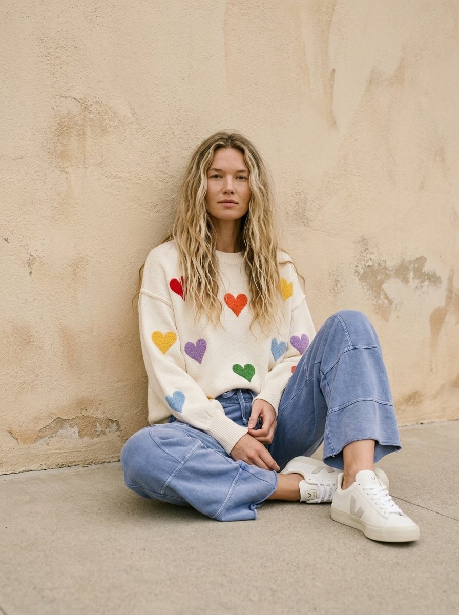 Confetti Hearts Round Neck Sweater - Westly