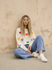Confetti Hearts Round Neck Sweater - Westly