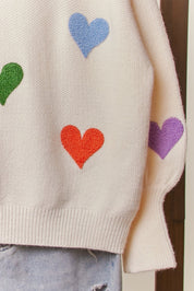 Confetti Hearts Round Neck Sweater - Westly