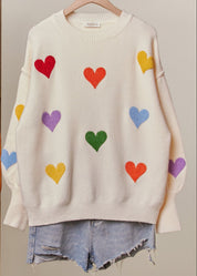 Confetti Hearts Round Neck Sweater - Westly
