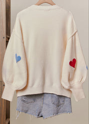 Confetti Hearts Round Neck Sweater - Westly