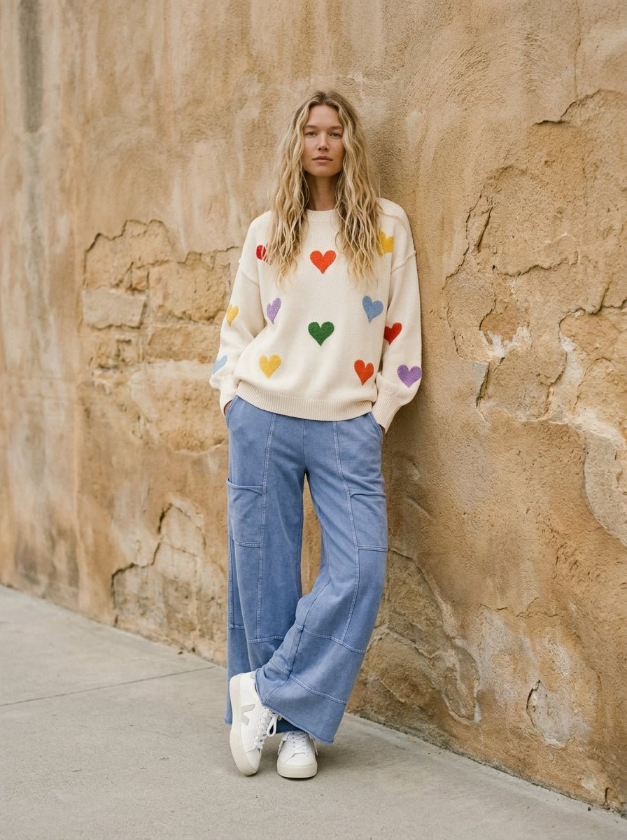 Confetti Hearts Round Neck Sweater - Westly
