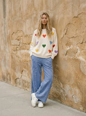 Confetti Hearts Round Neck Sweater - Westly