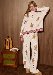 Cookie Swap Gingerbread Knit Lounge Pants in Cream Red — product photo 01