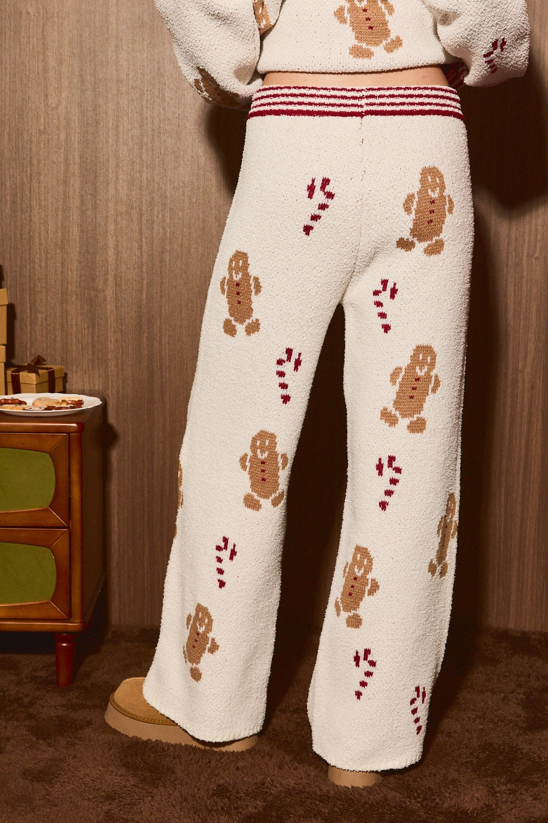Cookie Swap Gingerbread Knit Lounge Pants in Cream Red — product photo 04