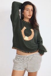 Copper Luck Horseshoe Sweater in Deep Green - product photo 3