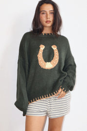 Copper Luck Horseshoe Sweater in Deep Green - product photo 4