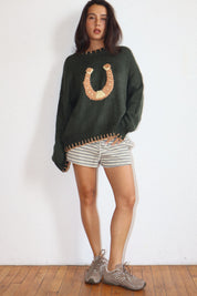 Copper Luck Horseshoe Sweater in Deep Green - product photo 6