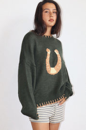 Copper Luck Horseshoe Sweater in Deep Green - product photo 8