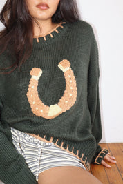 Copper Luck Horseshoe Sweater in Deep Green - product photo 10
